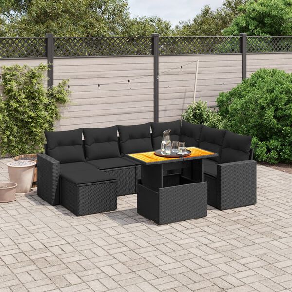 vidaXL Salon de jardin 8 pcs avec coussins noir r&eacute;sine tress&eacute;e