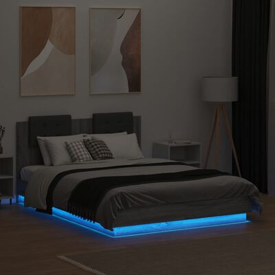 vidaXL Cadre de lit tête de lit et lumières LED sonoma gris 120x190 cm