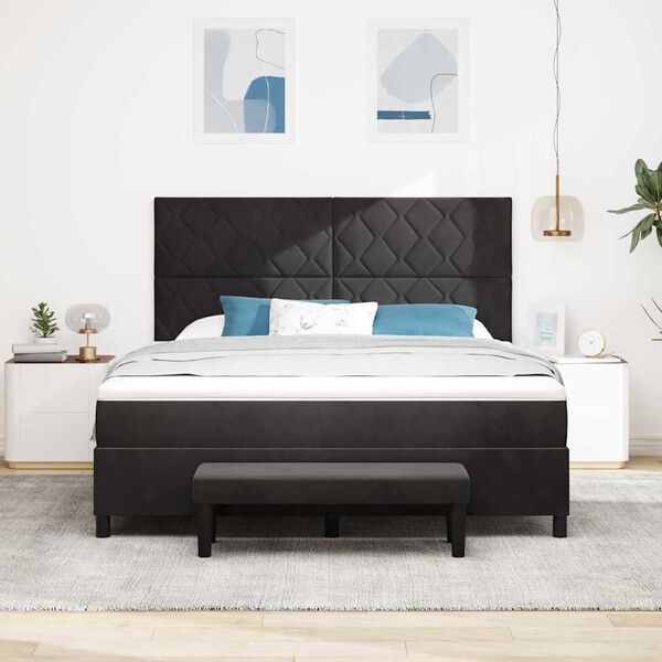 vidaXL Lit &agrave; ressorts avec matelas Noir 180 x 200 cm Velours