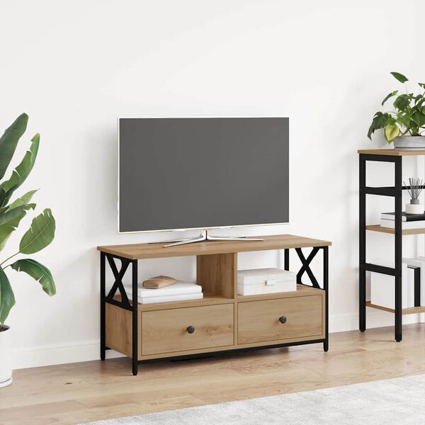 vidaXL Meuble TV avec tiroir Ch&ecirc;ne artisanal 90 x 33 x 45 cm