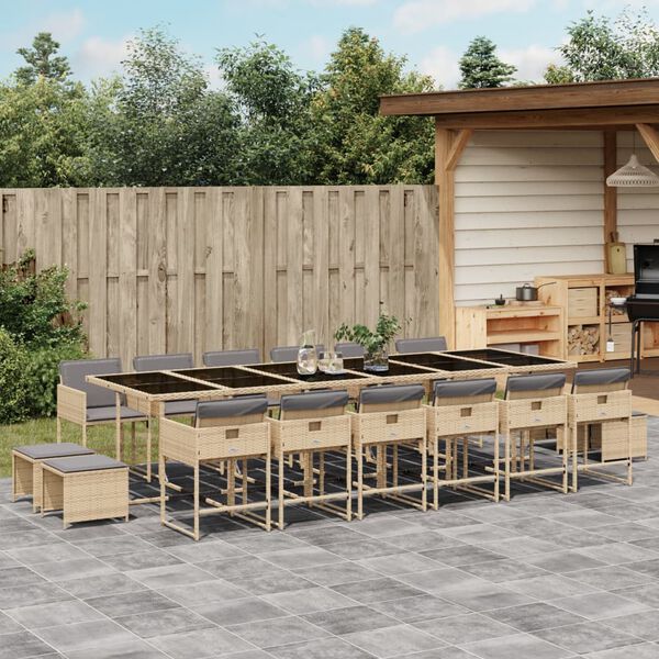 vidaXL Ensemble &agrave; manger de jardin et coussins 17 pcs m&eacute;lange beige