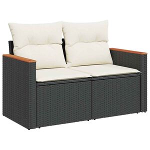 vidaXL Canap&eacute; de jardin avec coussins 2 places noir r&eacute;sine tress&eacute;e