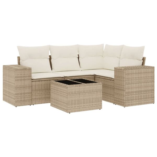 vidaXL Salon de jardin avec coussins 5 pcs beige résine tressée