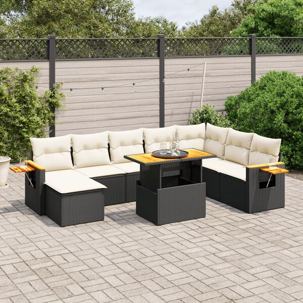 vidaXL Salon de jardin 9 pcs avec coussins noir r&eacute;sine tress&eacute;e