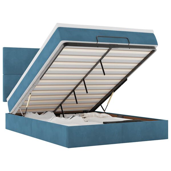 vidaXL Cadre de lit ottoman avec matelas bleu fonc&eacute; 140x190 cm velours
