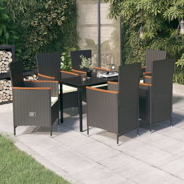 vidaXL Ensemble à manger de jardin avec coussins 7 pcs Noir