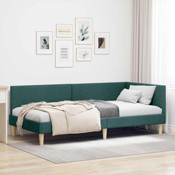 vidaXL Cadre de lit d'angle Vert foncé 100 cm x 200 cm Velours