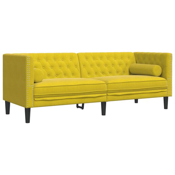 vidaXL Canap&eacute; Chesterfield avec traversins 3 places jaune velours