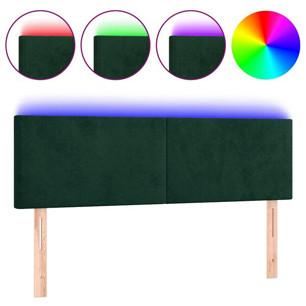 vidaXL T&ecirc;te de lit &agrave; LED Vert fonc&eacute; 144x5x78/88 cm Velours