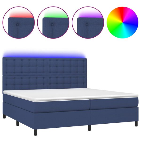 vidaXL Sommier &agrave; lattes de lit et matelas et LED Bleu 200x200 cm Tissu