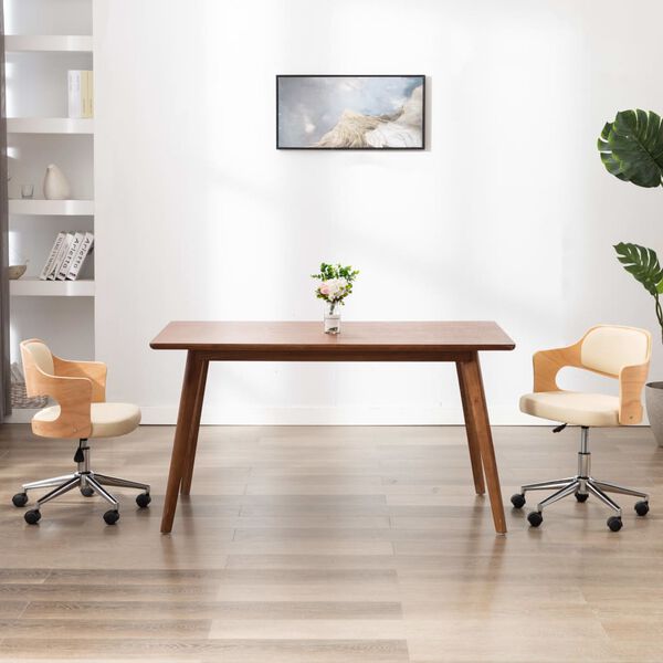 vidaXL Chaise pivotante de bureau Crème Bois courbé et similicuir