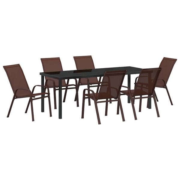 vidaXL Ensemble de salle &agrave; manger pour jardin 7 pcs Marron et Noir