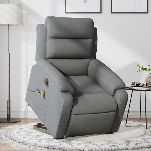 vidaXL Fauteuil inclinable de massage &eacute;lectrique Gris fonc&eacute; Tissu