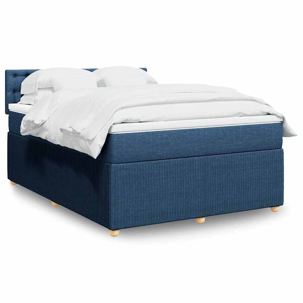 vidaXL Sommier &agrave; lattes de lit avec matelas Bleu 140x200 cm Tissu