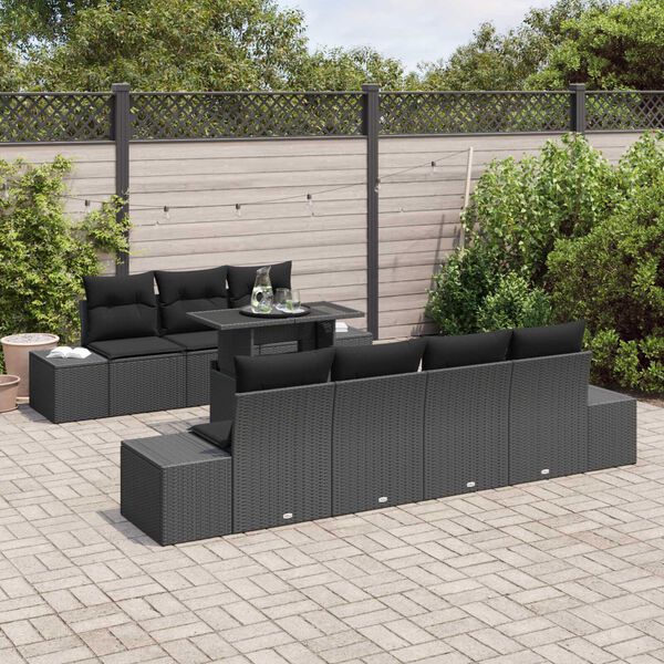 vidaXL Ensemble de canap&eacute; de jardin avec coussin 8 pcs Noir