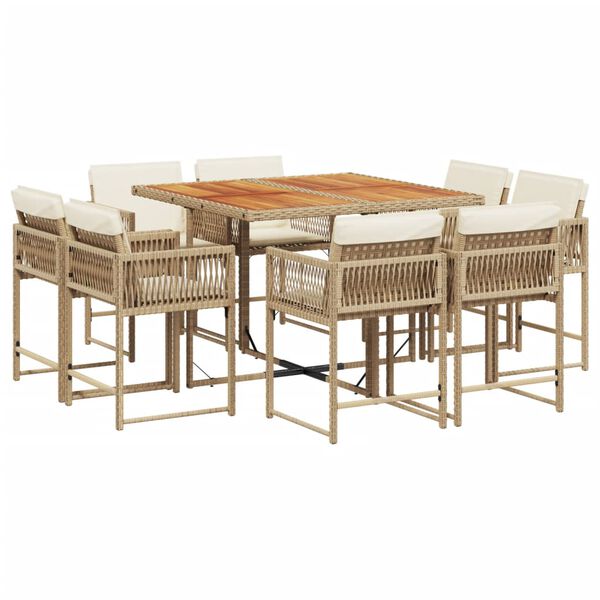 vidaXL Ensemble &agrave; manger de jardin et coussins 9 pcs beige Poly rotin