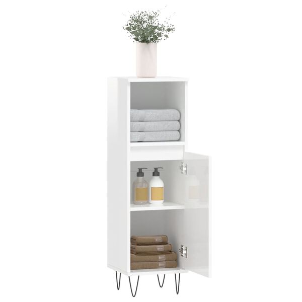 vidaXL Armoire de salle de bain blanc brillant 30x30x100 cm