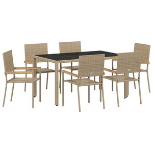 vidaXL Ensemble de salle &agrave; manger pour jardin 7 pcs Beige polyrotin