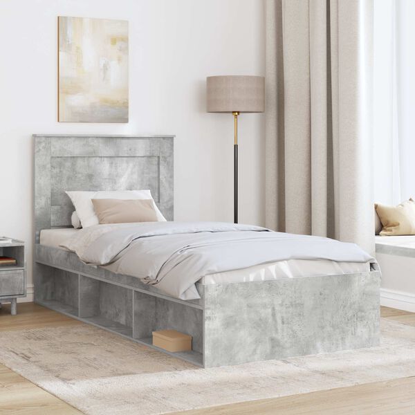 vidaXL Cadre de lit avec t&ecirc;te de lit Gris B&eacute;ton 75 x 190 cm Pin massif