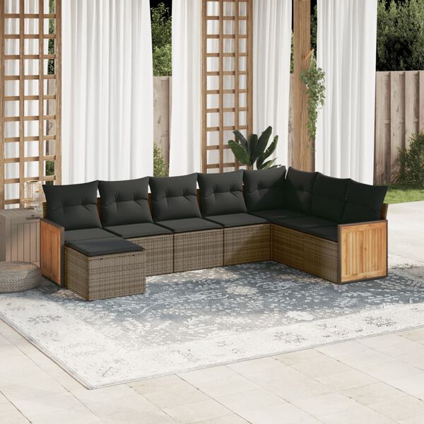 vidaXL Salon de jardin 8 pcs avec coussins gris r&eacute;sine tress&eacute;e
