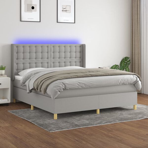 vidaXL Sommier &agrave; lattes de lit matelas LED Gris clair 180x200 cm Tissu