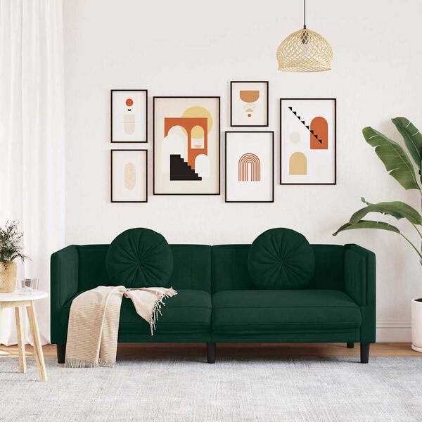 vidaXL Canapé avec coussins 3 places vert foncé velours