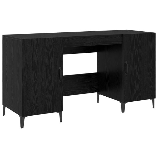 vidaXL Bureau avec porte Ch&ecirc;ne noir 140 x 50 x 75 cm Bois d'ing&eacute;nierie