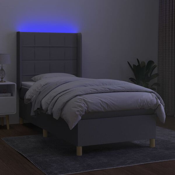 vidaXL Sommier &agrave; lattes de lit matelas LED Gris clair 90x200cm Tissu