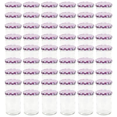 vidaXL 48 pcs Pots à confiture Couvercle blanc et violet Verre 400 ml