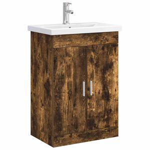 vidaXL Ensemble de mobilier de salle de bain Ch&ecirc;ne fum&eacute;