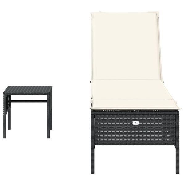 vidaXL Chaise longue avec table et coussin noir r&eacute;sine tress&eacute;e