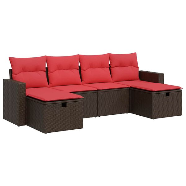 vidaXL Salon de jardin avec coussins 6 pcs marron r&eacute;sine tress&eacute;e