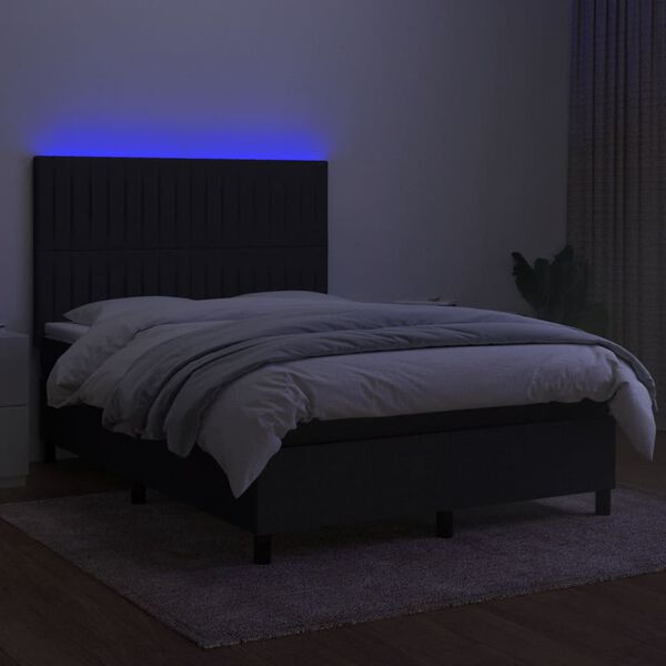 vidaXL Sommier &agrave; lattes de lit et matelas et LED Noir 140x190 cm Tissu