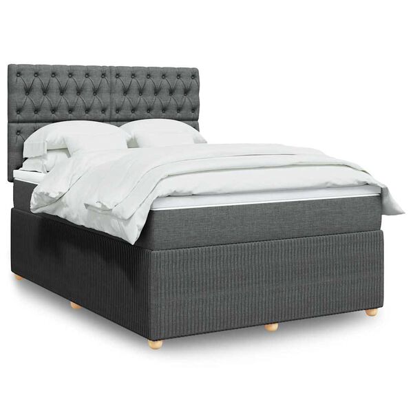 vidaXL Sommier &agrave; lattes de lit avec matelas Gris fonc&eacute; 160x200cm Tissu