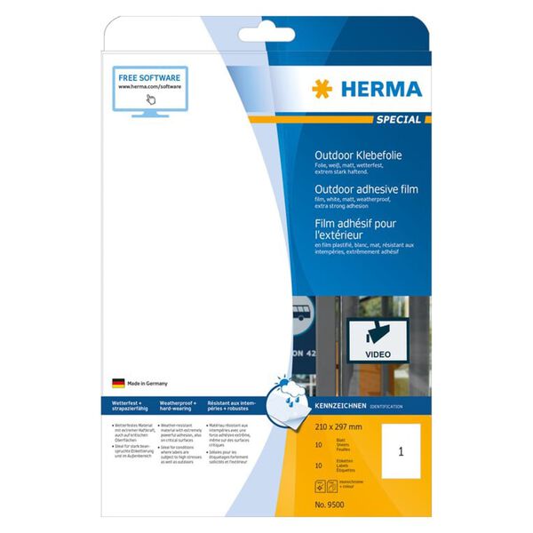 HERMA &Eacute;tiquettes de film ext&eacute;rieur A4 210x297 mm 10 Feuilles Blanc