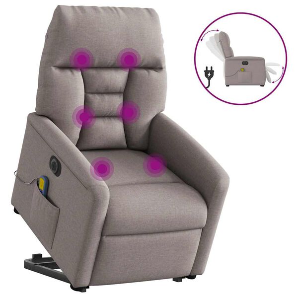 vidaXL Fauteuil inclinable de massage &eacute;lectrique Taupe Tissu