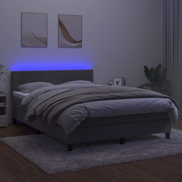 vidaXL Sommier &agrave; lattes de lit avec matelas LED Gris clair 140x190 cm