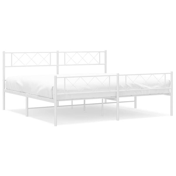 vidaXL Cadre de lit m&eacute;tal sans matelas et pied de lit blanc 193x203 cm