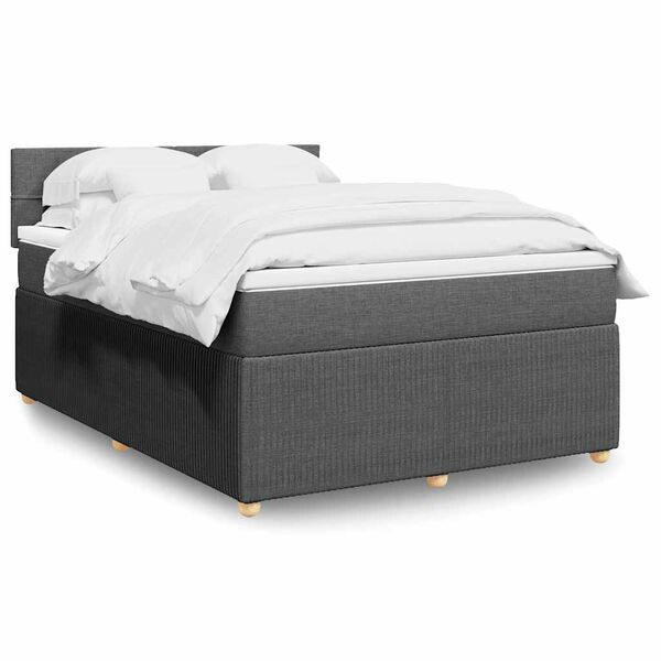 vidaXL Sommier &agrave; lattes de lit avec matelas Gris fonc&eacute; 140x200cm Tissu