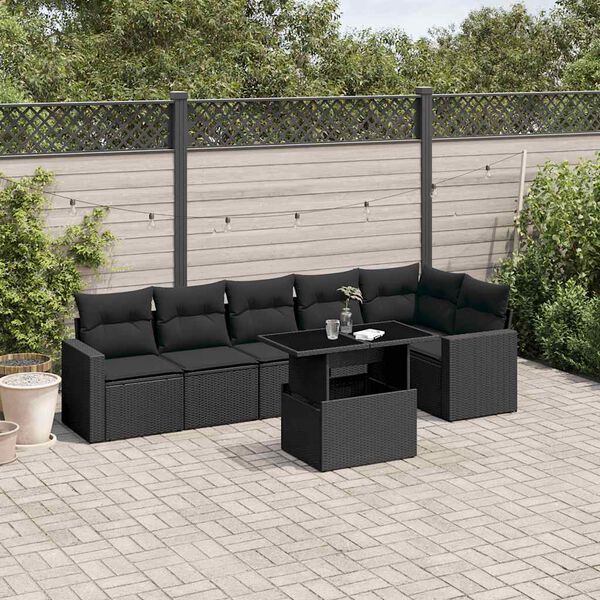 vidaXL Salon de jardin 7 pcs avec coussins noir r&eacute;sine tress&eacute;e