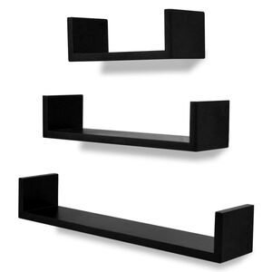 vidaXL &Eacute;tag&egrave;res murales 3 pcs Forme de U MDF Noir