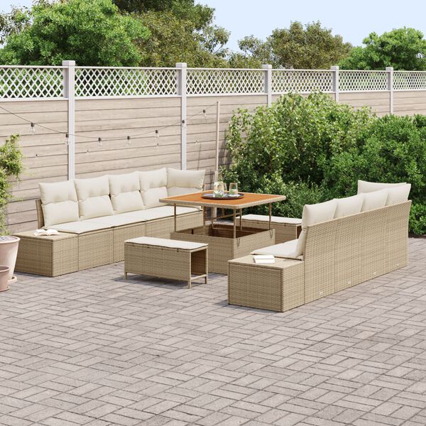 vidaXL Ensemble de canap&eacute; de jardin 11 pcs Beige Poly rotin