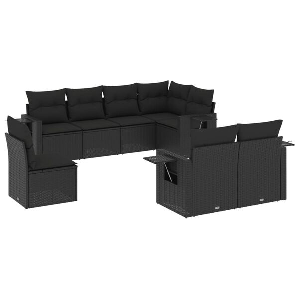 vidaXL Salon de jardin 8 pcs avec coussins noir r&eacute;sine tress&eacute;e