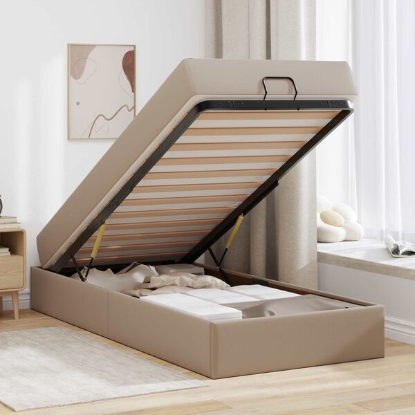 vidaXL Cadre de lit avec matelas avec matelas 2 pcs Tan PVC
