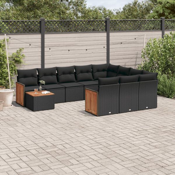 vidaXL Salon de jardin 11 pcs avec coussins noir r&eacute;sine tress&eacute;e