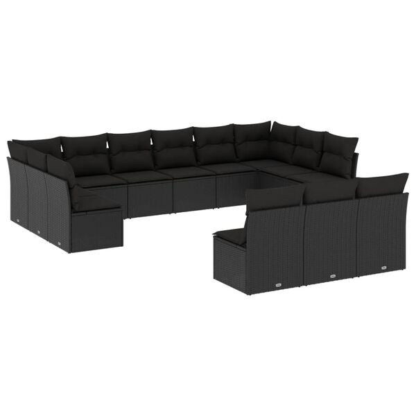 vidaXL Salon de jardin avec coussins 13 pcs noir r&eacute;sine tress&eacute;e