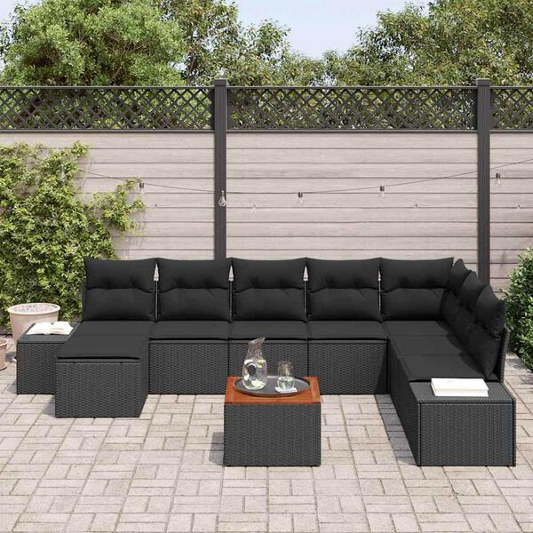 vidaXL Ensemble de canap&eacute; de jardin 9 pcs Noir