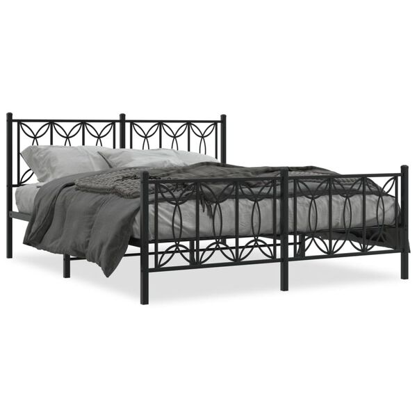 vidaXL Cadre de lit m&eacute;tal sans matelas avec pied de lit noir 160x200cm