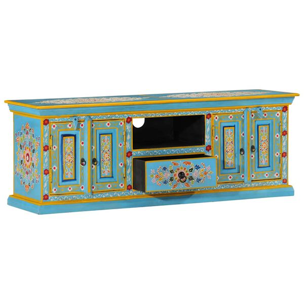 vidaXL Meuble TV bleu 110x30x40 cm bois massif de manguier