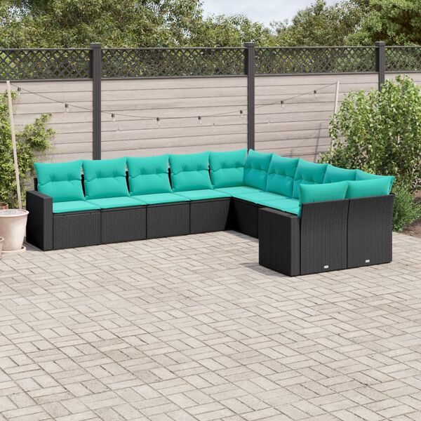 vidaXL Salon de jardin 10 pcs avec coussins noir r&eacute;sine tress&eacute;e